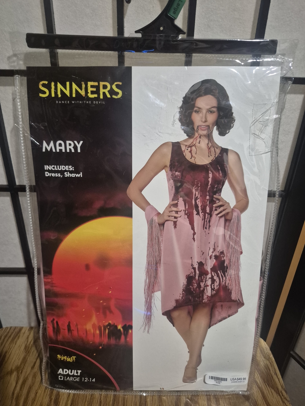 Sinners Mary Pink Bloody Flapper Dress Costume with Shawl Size Lg 12-14
